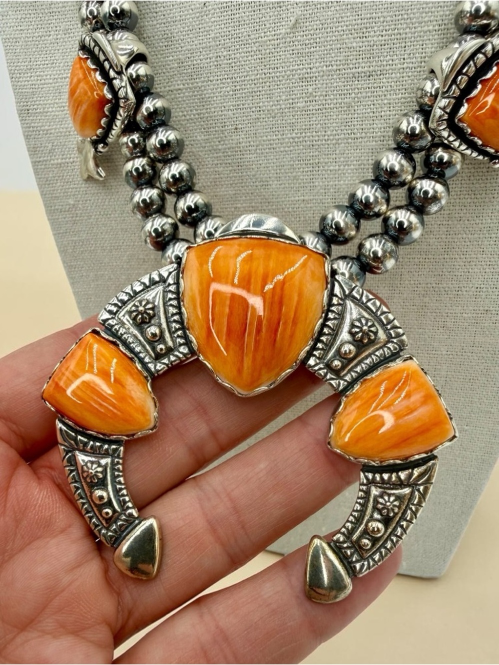 Carolyn Pollack Relios 925 Spiny Oyster Squash Blossom Necklace 18”-20” 131 gram - Picture 6 of 17